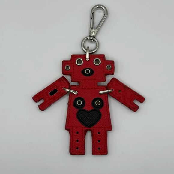 Prada Motif Red Robot Heart Key Chain Charm - Picture 1 of 5